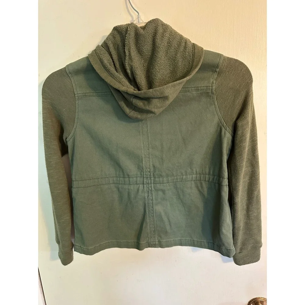 Justice Girls Olive Green Paint Splatter Utility Jacket Hooded Size 8/10‎ M